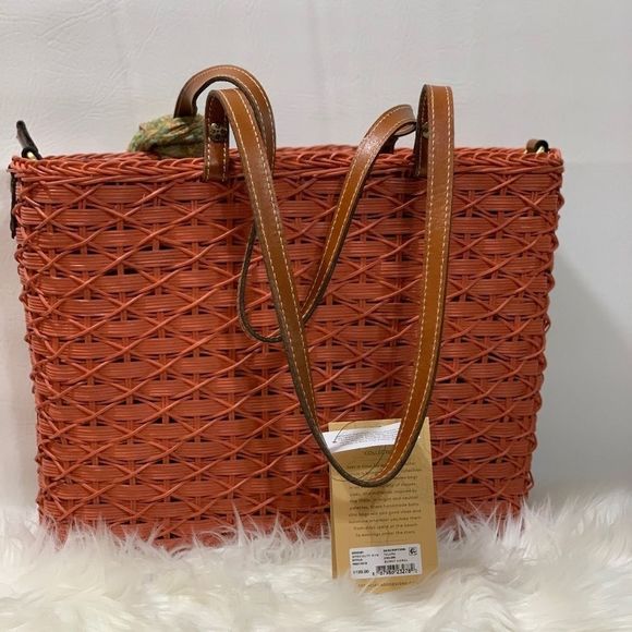 Patricia Nash Woven Straw & Leather Bag With Scarf - Picture 3 of 12